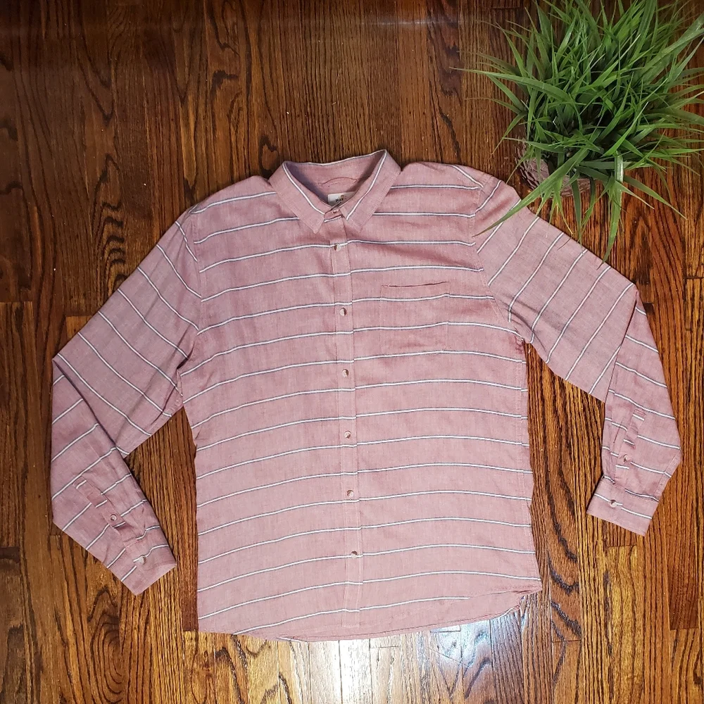 Marine Layer Men's Alemany Long Sleeve Button Up Striped Coral Pink Shirt Sz XL - Picture 1 of 8